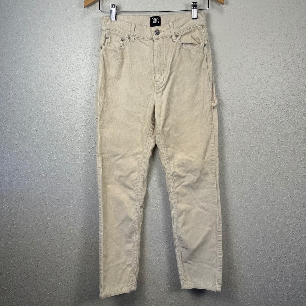 BDG Urban Outfitters Womens 26 Slim Straight Corduroy Cargo Pants Cream Y2K Fall